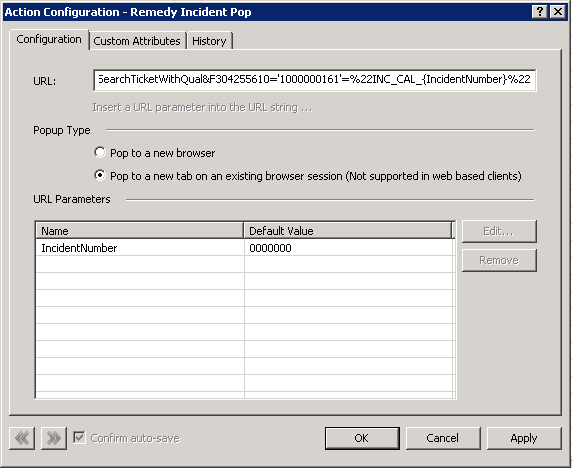 Action configuration in Administrator